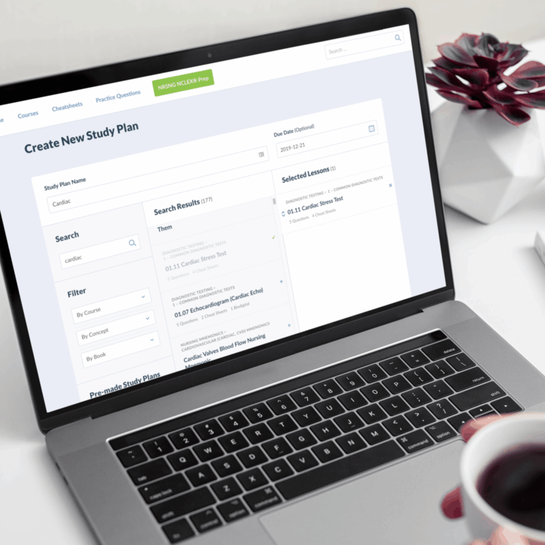 Personalized NCLEX study plan with weekly goals, topic recommendations, and progress tracking to help nursing students stay organized and pass the NCLEX exam