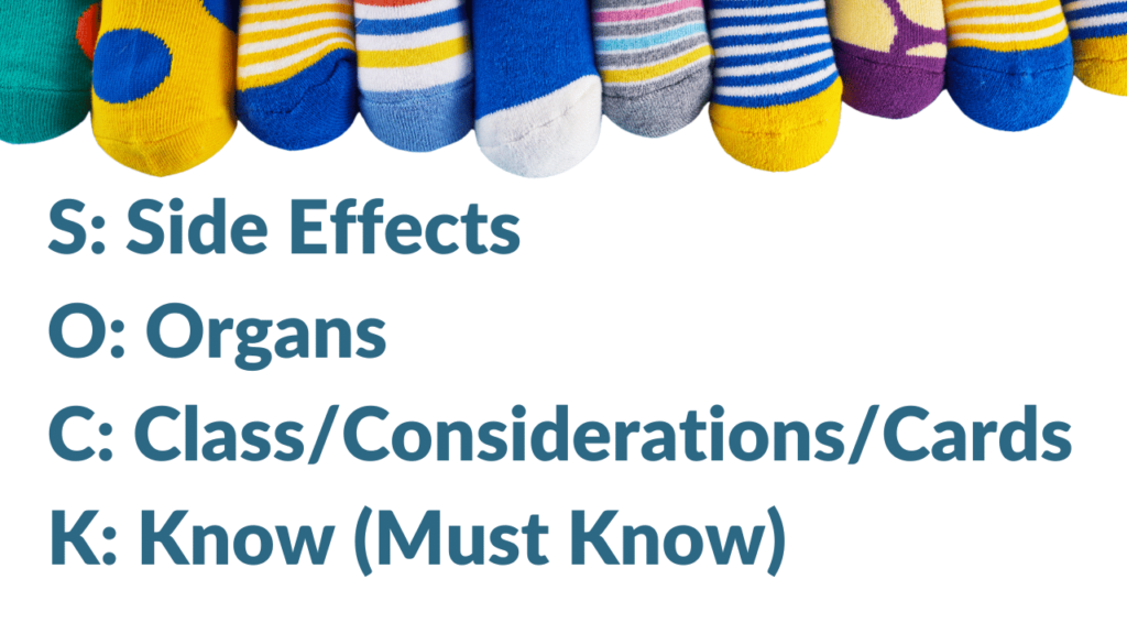 sock method for learning pharmacology hesi exam and nclex SOCK