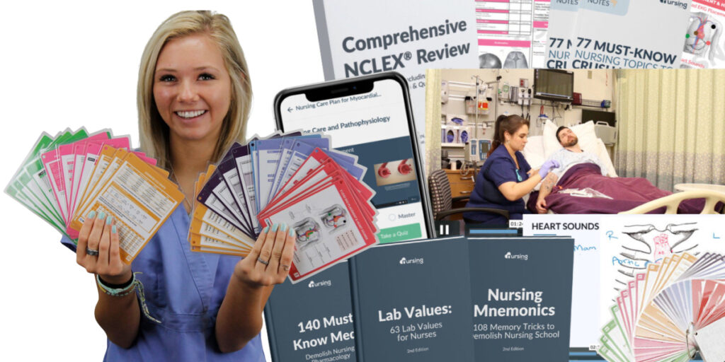 girl with nursing.com gear and nclex prep materials at a discount with a coupon