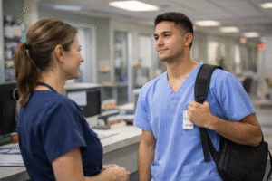 Staff nurse providing support to a nursing student