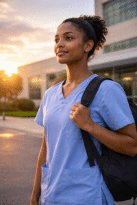 Determined nursing student looking toward the future