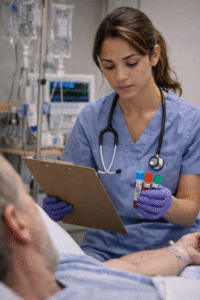 Nurse preparing for blood collection