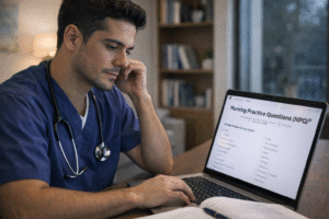 Focused nursing student studying practice questions