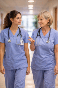 Nursing mentor and student in conversation