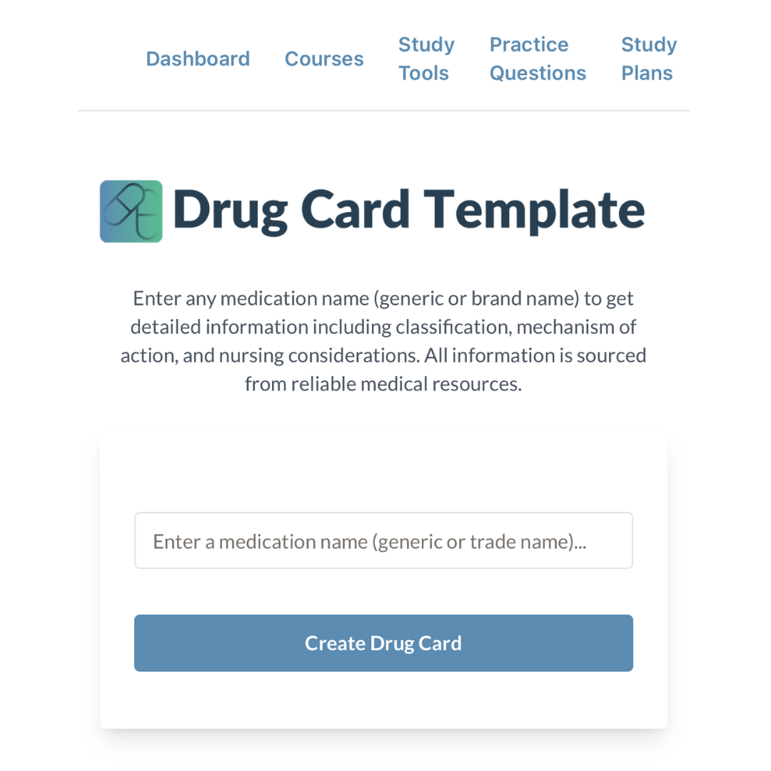 Free nursing drug card template for pharmacology