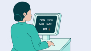 nurse checking ABGs, lab values